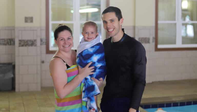 mom and son learned water safety during swim lesson